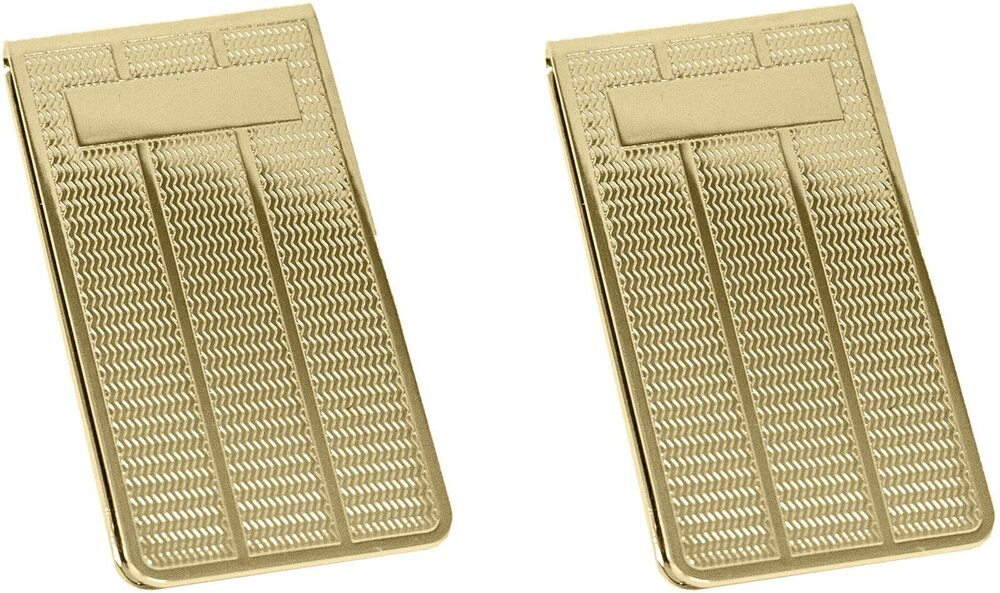 3441 Set of 2 Chrome-Plated Stainless Steel Money Clips in Gold Wavy Lines